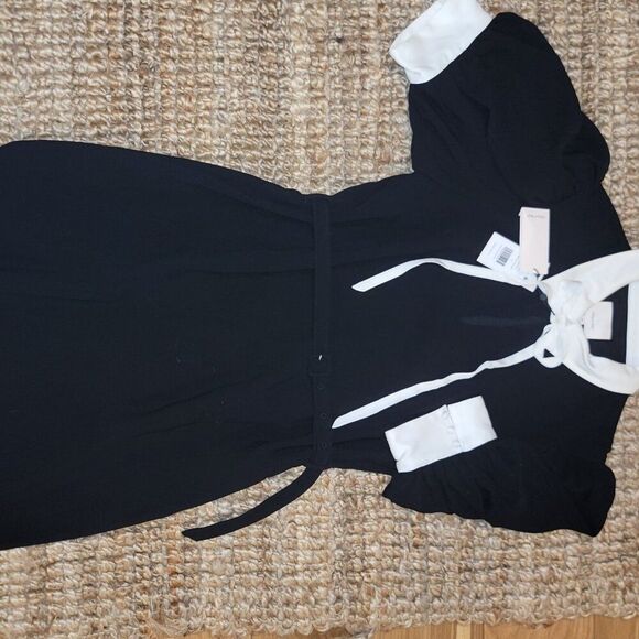 New Cinq à Sept Isabelle Short black Dress Ivory Collar & Tieneck Sz 10 MSRP 465 - Picture 5 of 15